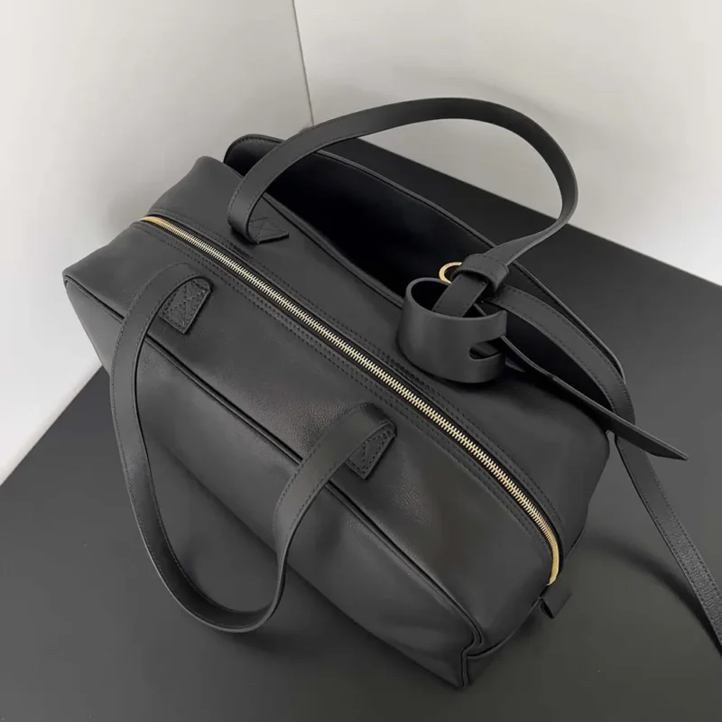 Prada Women Carrie Bowling Bag Medium in Black Calfskin