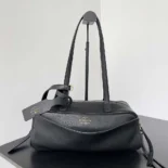 Prada Women Carrie Bowling Bag Small in Black Calfskin