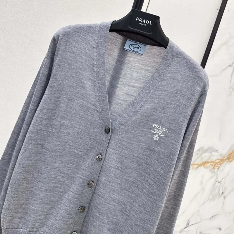 Prada Women Cashmere Cardigan-Gray P25L87102T