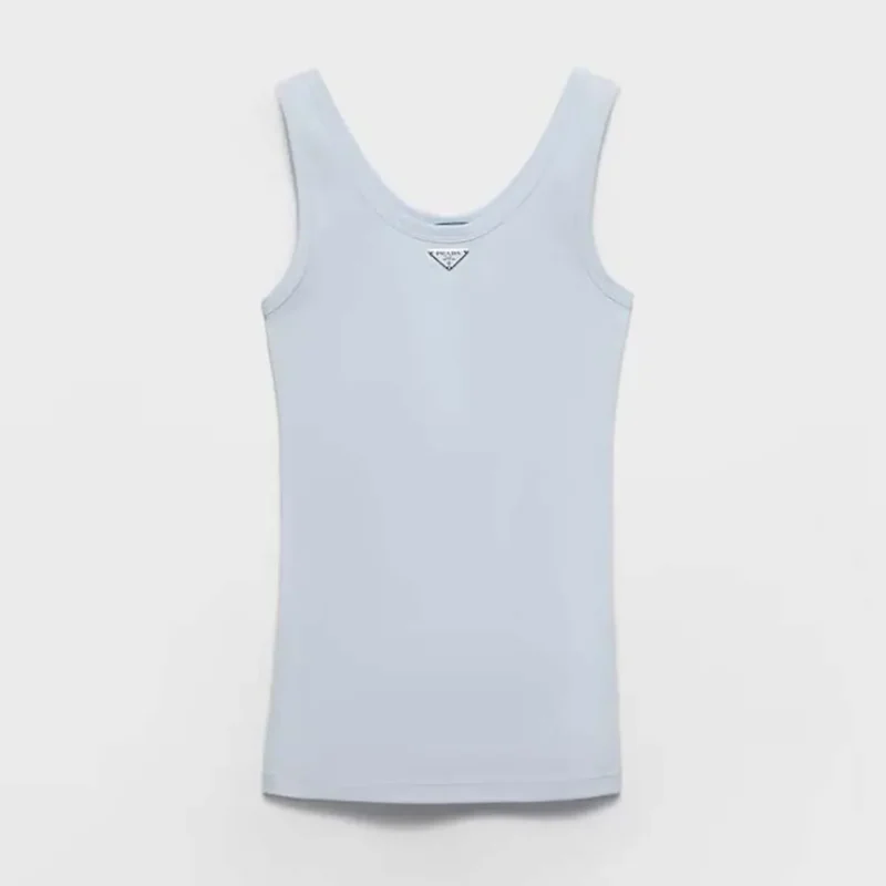 Prada Women Ribbed Knit Top-Blue 39576L14L0