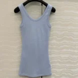 Prada Women Ribbed Knit Top-Blue 39576L14L0