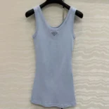 Prada Women Ribbed Knit Top-Blue 39576L14L0Prada Women Ribbed Knit Top-Blue 39576L14L0