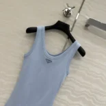 Prada Women Ribbed Knit Top-Blue 39576L14L0