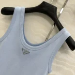 Prada Women Ribbed Knit Top-Blue 39576L14L0