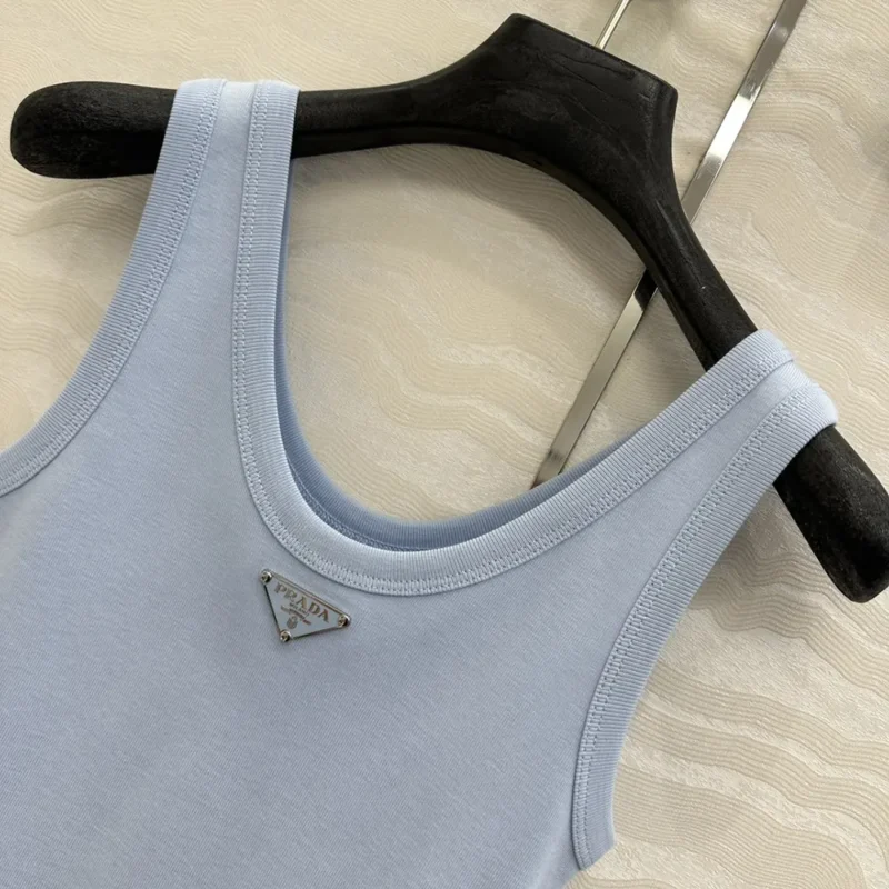 Prada Women Ribbed Knit Top-Blue 39576L14L0
