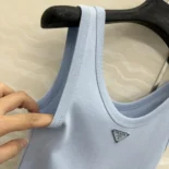 Prada Women Ribbed Knit Top-Blue 39576L14L0