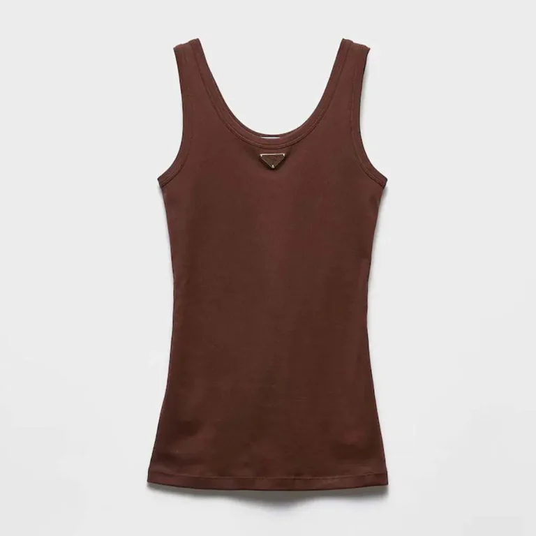 Prada Women Ribbed Knit Top-Cocoa Brown 39576L14L0