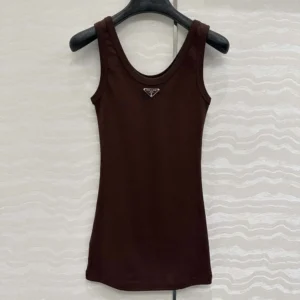 Prada Women Ribbed Knit Top-Cocoa Brown 39576L14L0