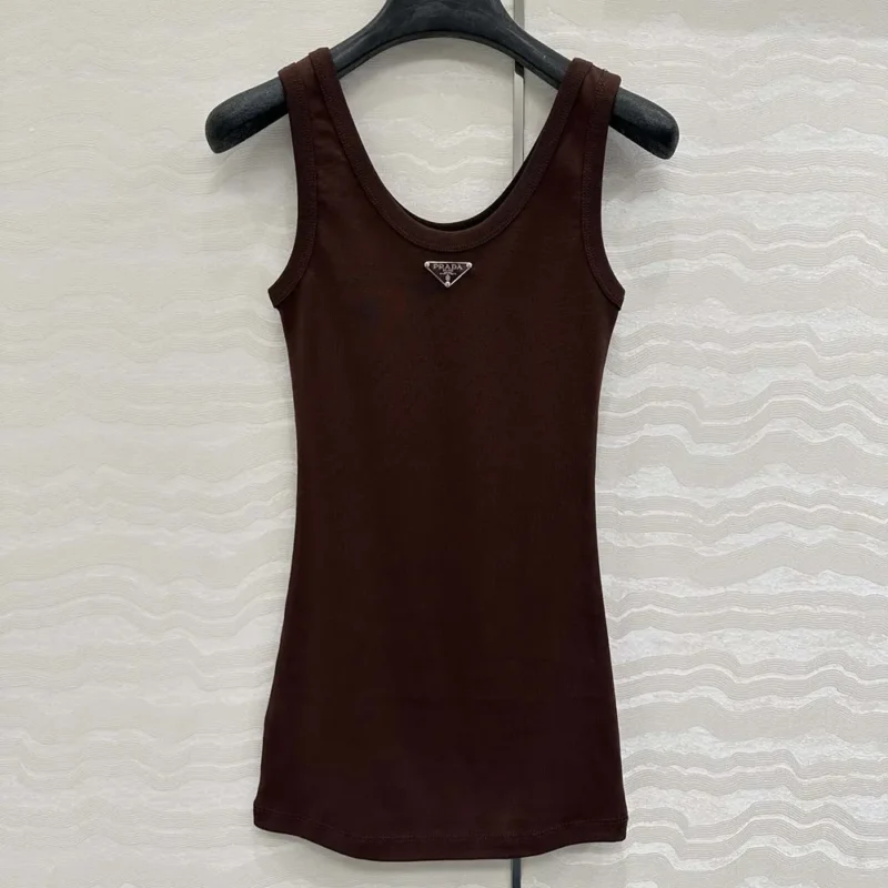 Prada Women Ribbed Knit Top-Cocoa Brown 39576L14L0