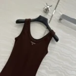 Prada Women Ribbed Knit Top-Cocoa Brown 39576L14L0