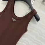 Prada Women Ribbed Knit Top-Cocoa Brown 39576L14L0