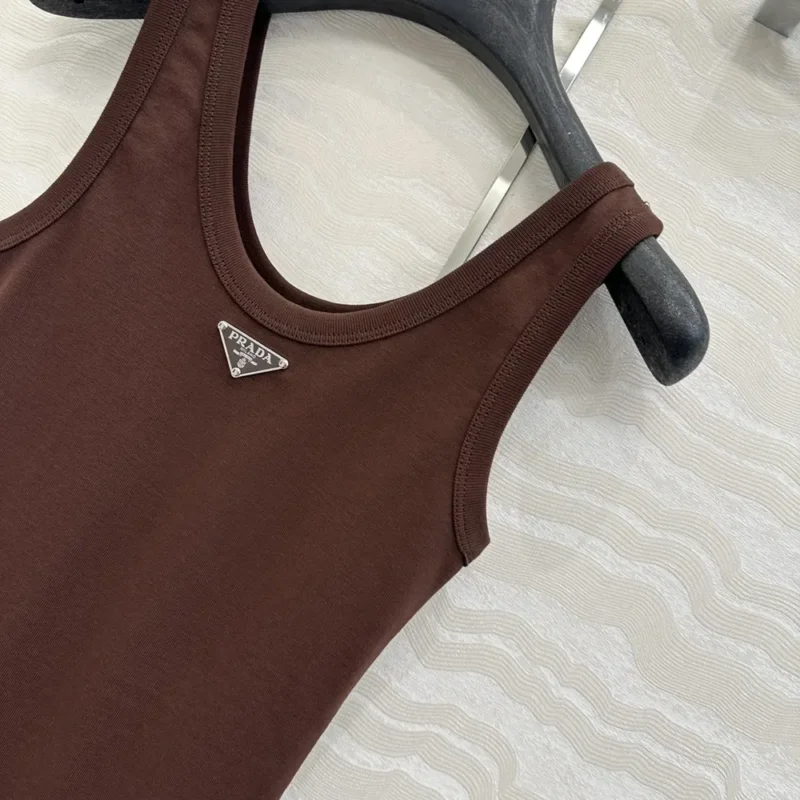 Prada Women Ribbed Knit Top-Cocoa Brown 39576L14L0