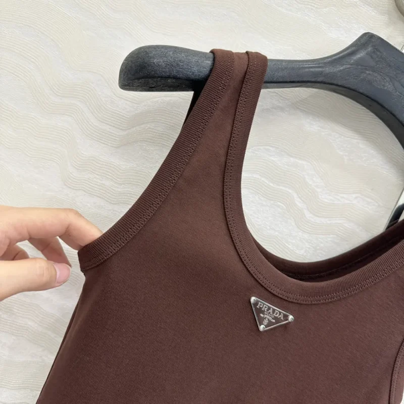 Prada Women Ribbed Knit Top-Cocoa Brown 39576L14L0