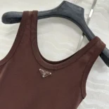 Prada Women Ribbed Knit Top-Cocoa Brown 39576L14L0