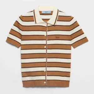 Prada Women Short-sleeved Striped Cotton Cardigan-White
