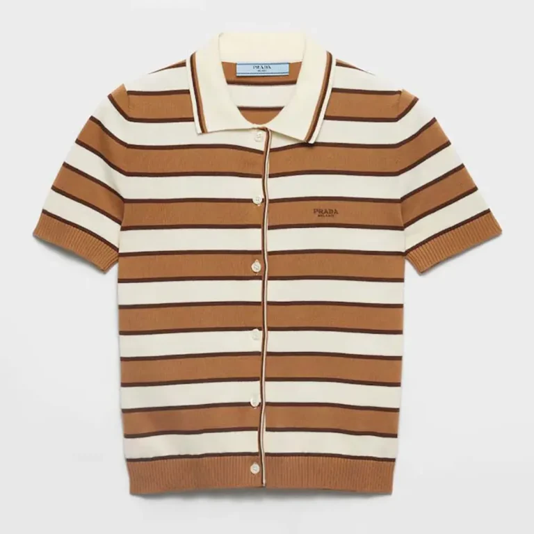 Prada Women Short-sleeved Striped Cotton Cardigan-White