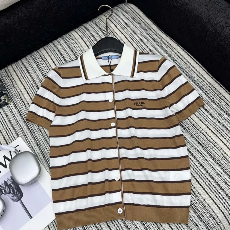 Prada Women Short-sleeved Striped Cotton Cardigan-White