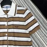 Prada Women Short-sleeved Striped Cotton Cardigan-White