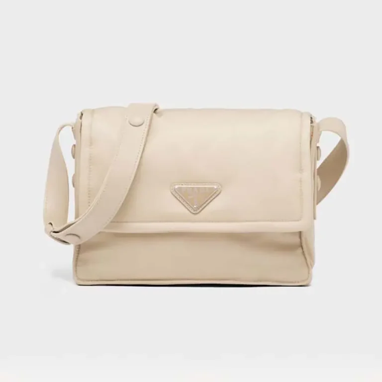 Prada Women Small Padded Re-Nylon Shoulder Bag-Beige