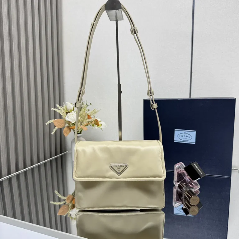 Prada Women Small Padded Re-Nylon Shoulder Bag-Beige