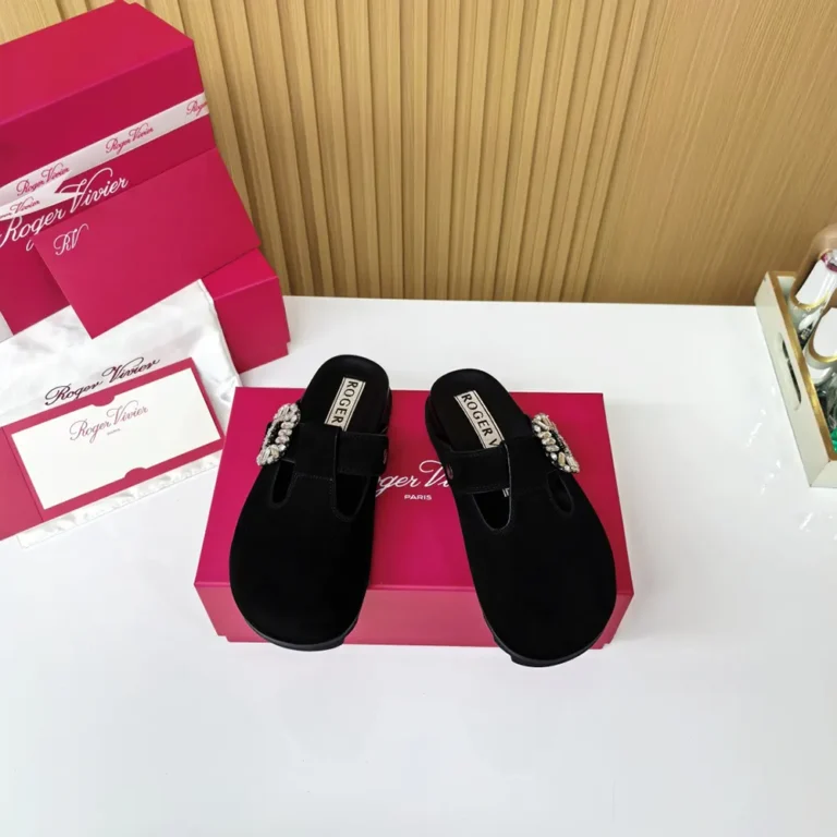 Roger Vivier Women Slidy Viv' Mules in Suede-Black RVW62542100