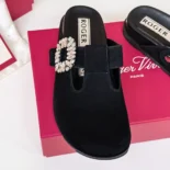 Roger Vivier Women Slidy Viv' Mules in Suede-Black RVW62542100