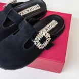 Roger Vivier Women Slidy Viv' Mules in Suede-Black RVW62542100