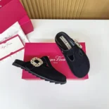 Roger Vivier Women Slidy Viv' Mules in Suede-Black RVW62542100