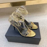 Saint Laurent YSL Women Babylone Sandals in Metallic Leather 8219270NL008008