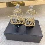 Saint Laurent YSL Women Babylone Sandals in Metallic Leather 8219270NL008008