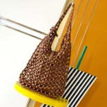 Saint Laurent YSL Women Le 5 A 7 Large in Wood Beads-Brwon