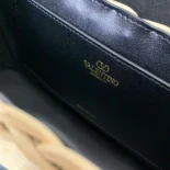 Valentino Women Garavani Locò VLOGO Flap Straw Shoulder Bag-Black
