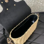 Valentino Women Garavani Locò VLOGO Flap Straw Shoulder Bag-Black