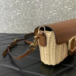 Valentino Women Garavani Locò VLOGO Flap Straw Shoulder Bag-Brown