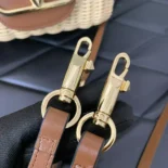 Valentino Women Garavani Locò VLOGO Flap Straw Shoulder Bag-Brown