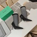 Balenciaga Women Avenue 110mm Bootie in Black Shiny Nappa Lambskin