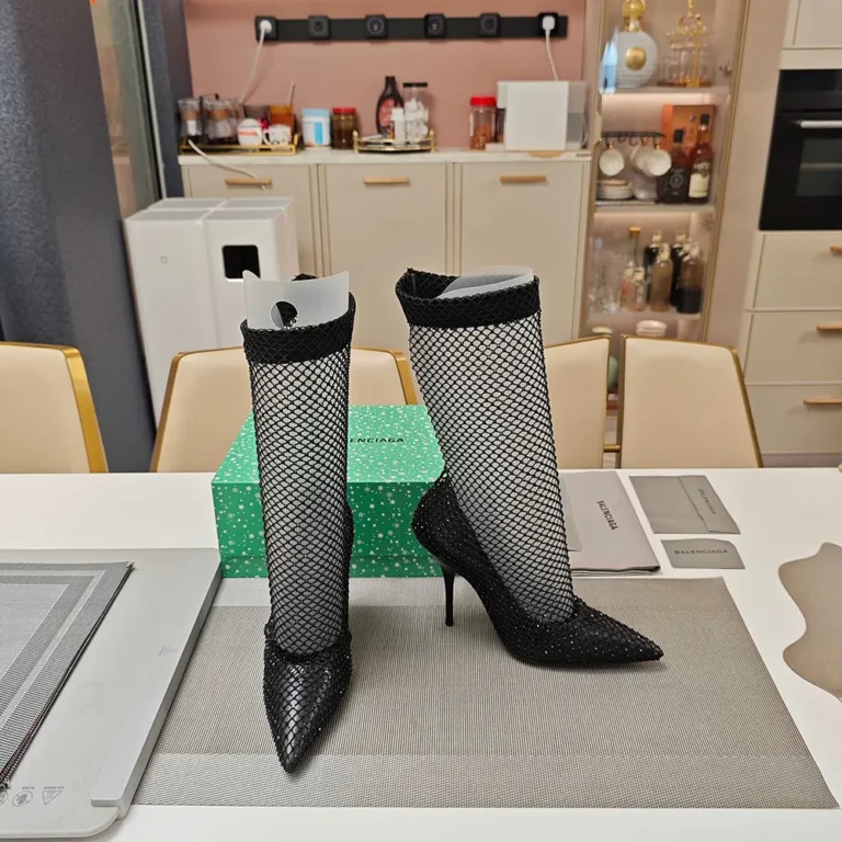 Balenciaga Women Avenue 110mm Bootie in Black Shiny Nappa Lambskin