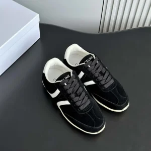 Celine Unisex Jogger Low Lace up Sneaker with Triomphe in Suede Calfskin-Black