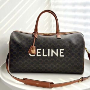 Celine Unisex Large Travel Bag in Triomphe Canvas with Celine Print