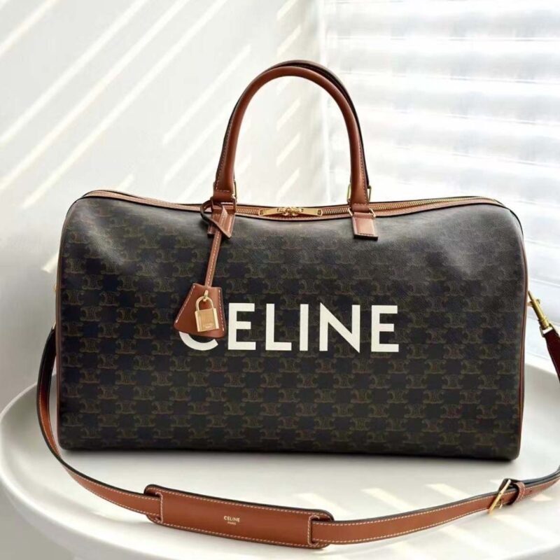 Celine Unisex Large Travel Bag in Triomphe Canvas with Celine Print