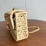 Celine Women Chain Shoulder Bag Claude in Raffia Effect Textile