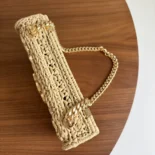 Celine Women Chain Shoulder Bag Claude in Raffia Effect Textile