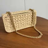 Celine Women Chain Shoulder Bag Claude in Raffia Effect Textile