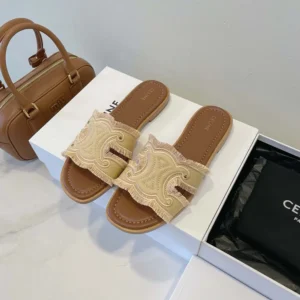Celine Women Marina Fringed Mule in Cotton-Beige 362675018C