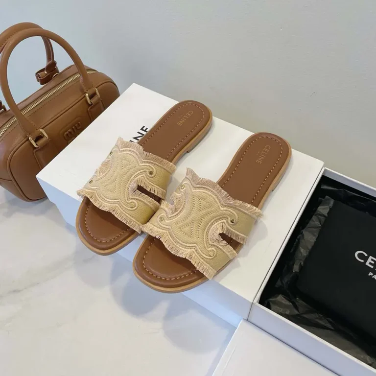 Celine Women Marina Fringed Mule in Cotton-Beige 362675018C