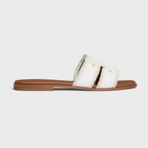 Celine Women Marina Mule in Fringed Canvas-White 362675018C