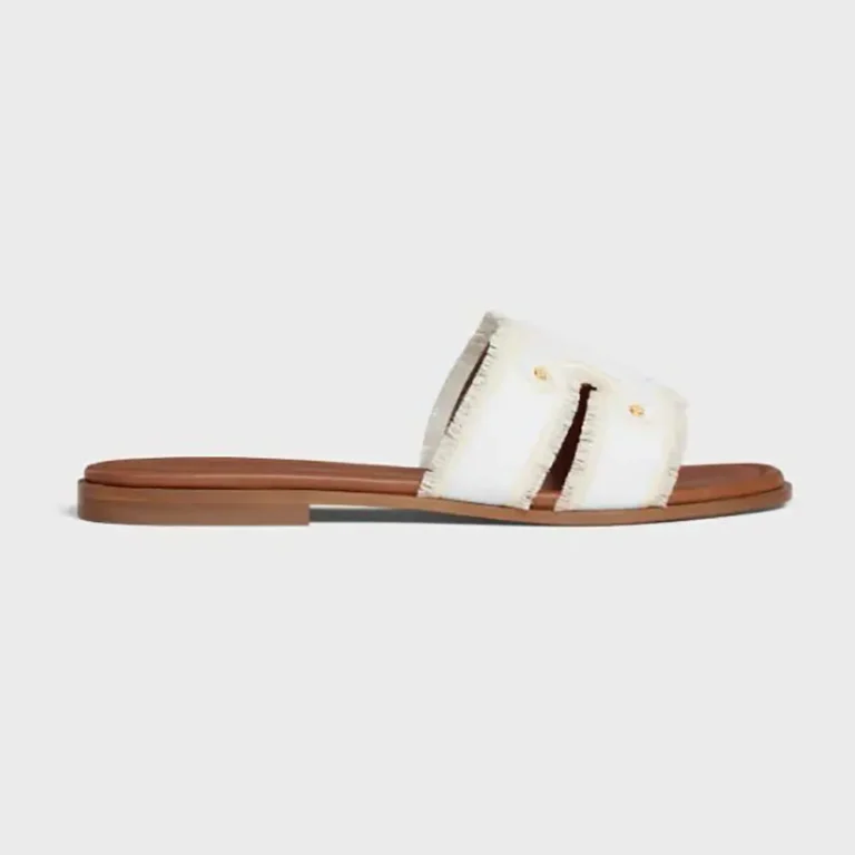 Celine Women Marina Mule in Fringed Canvas-White 362675018C
