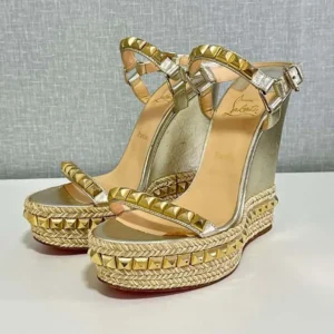 Christian Louboutin Women Platine Leather Calf Leather/Studded Cataclou 140 Platform Espadrille