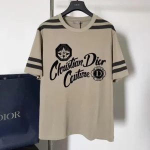 Dior Men Natural Christian Dior Couture T-Shirt Regular Fit Black Cotton Jersey
