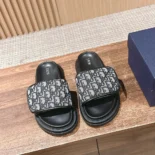 Dior Unisex Aqua Sandal Beige and Black Dior Oblique Jacquard